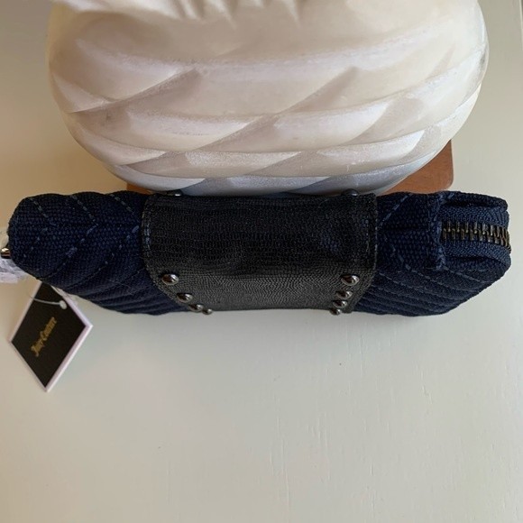 Juicy Couture Y2K Wristlet Quilted Studded Navy Blue Black Color Block Zipper - Picture 9 of 9